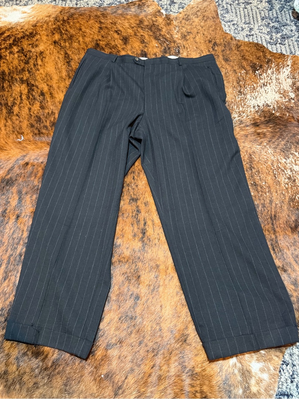 Vintage Phat Farm 90s Black Pinstripe Pleated Wool Trousers Pants Mens Size 44